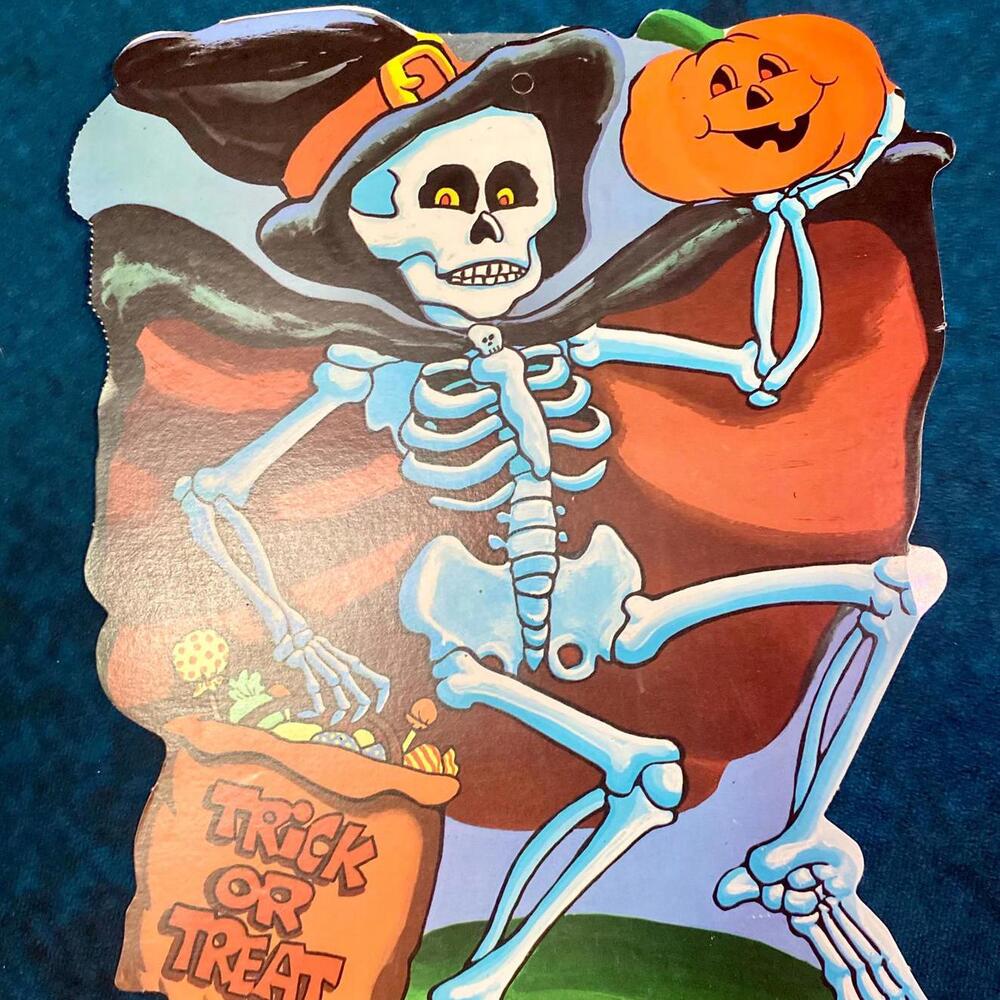 Vintage Halloween Paper Die Cut Decorations Skeleton Witch Cape Trick or Treat